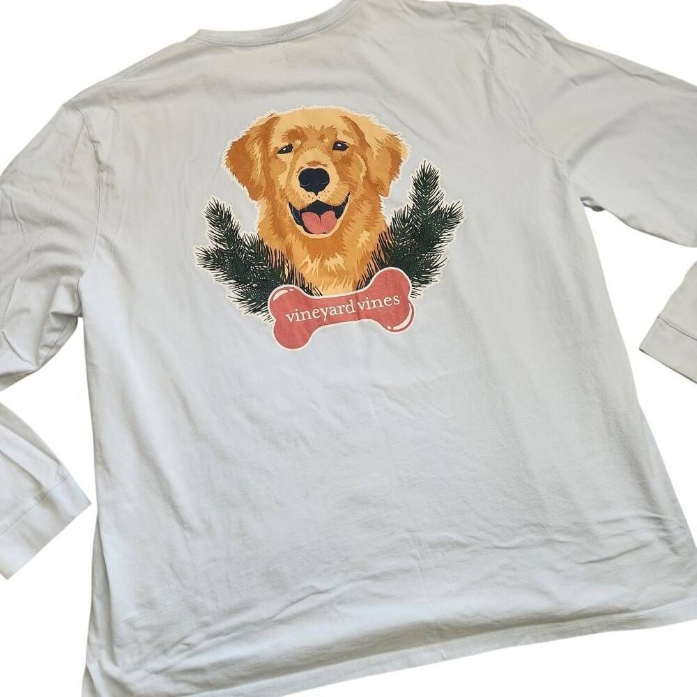 Vineyard Vines T Shirt Mens 3XL Christmas Pup Dog Golden Retriever Long Sleeve P